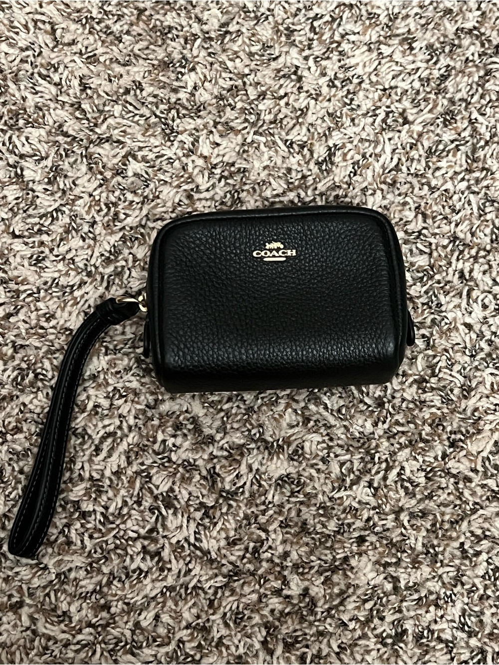 Coach Black Pebbled Leather Wristlet with Gold Logo
